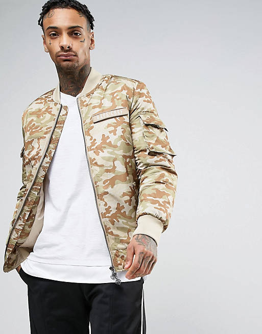 Dxpe Chef Bomber Jacket In Camo With Military Patches | ASOS
