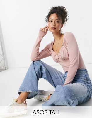 Джемпер присборенным отрезным лифом ASOS DESIGN Tall-Розовый цвет