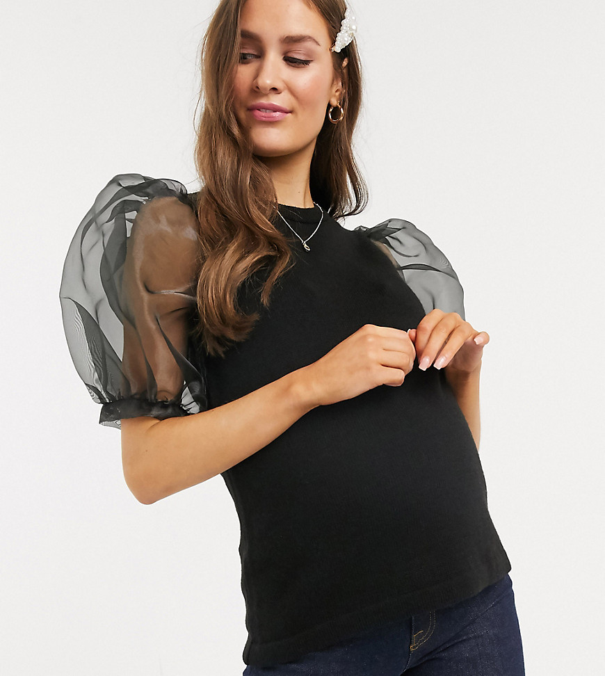 Джемпер с рукавами из органзы ASOS DESIGN Maternity-Черный