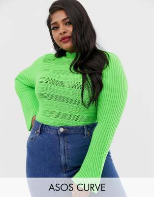 фото Джемпер с рукавами клеш asos design curve-зеленый asos curve