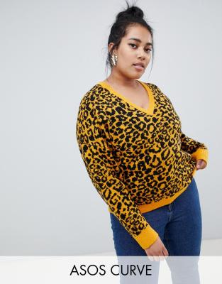 фото Джемпер с v-образным вырезом и звериным принтом asos design curve-мульти asos curve