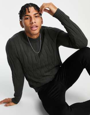   Asos Джемпер цвета хаки с узором «в косичку» Only & Sons-Зеленый цвет