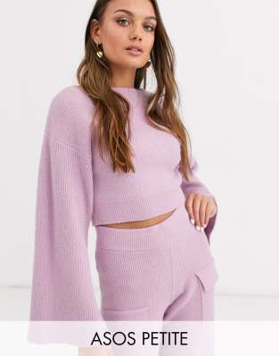 фото Джемпер в рубчик с широкими рукавами asos design petite-фиолетовый asos petite