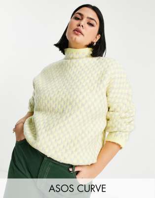 фото Джемпер в стиле oversized с вышивкой в шахматную клетку asos design curve-желтый asos curve