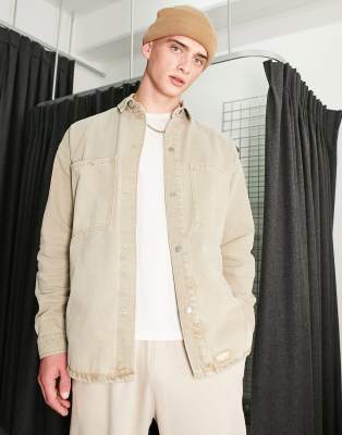 Джинсовая oversized-куртка цвета экрю Bershka-Коричневый цвет