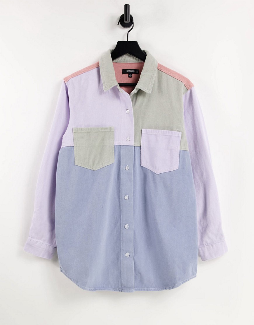 фото Джинсовая oversized-рубашка в стиле колор блок missguided-многоцветный