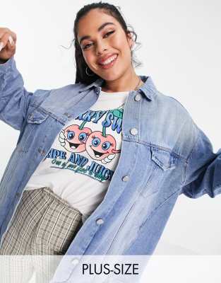 Джинсовые куртки  Asos Джинсовая выбеленная куртка бойфренда в стиле oversized Simply Be-Голубой