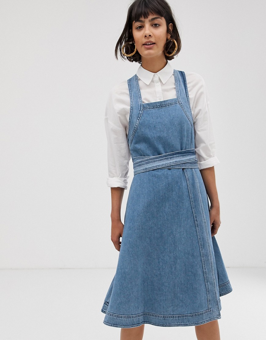 фото Джинсовое платье миди с квадратным вырезом selected femme-синий