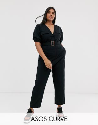 фото Джинсовый комбинезон с поясом asos design curve-черный asos curve