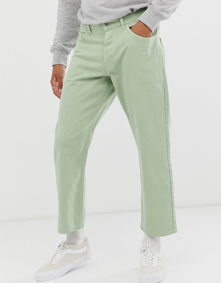 фото Джинсы мятного цвета с широкими штанинами noak-зеленый