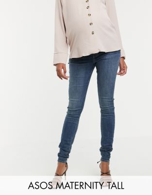 фото Джинсы скинни с завышенной талией и посадкой под животом asos design maternity tall ridley-синий asos maternity