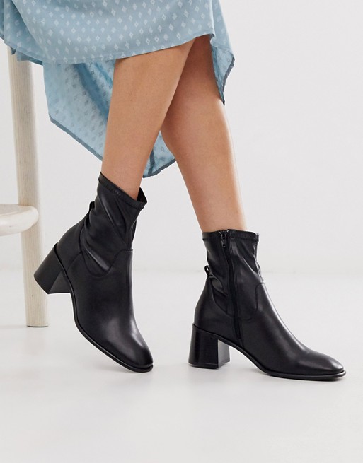 E8 by MIISTA Azra leather mid heeled sock boot in black