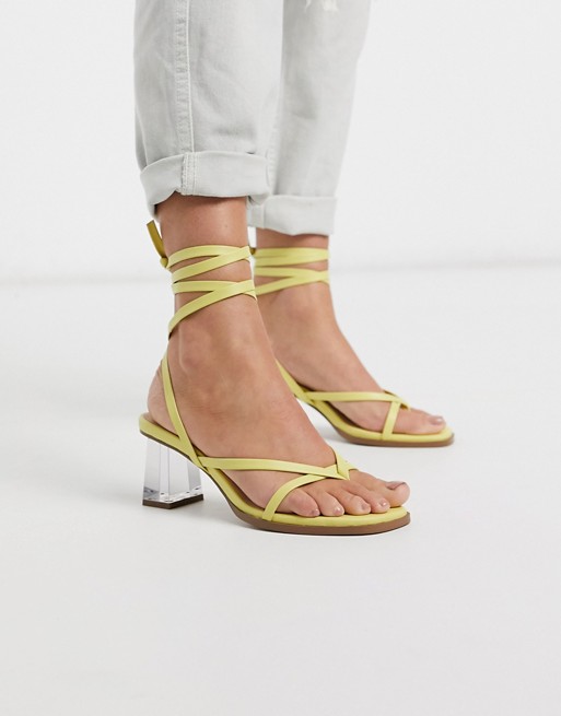 E8 by Miista Deja strappy square toe clear heeled sandals in lime