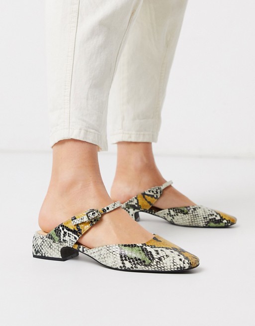 E8 by Miista Harper front strap shoes in snake | ASOS