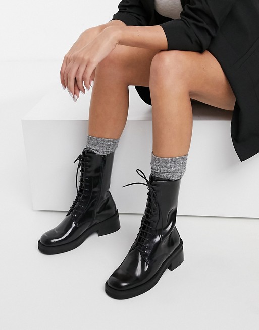 E8 by Miista Leigh lace up leather ankle boots in black