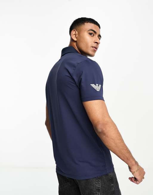 EA7 activewear short sleeve polo shirt in navy ASOS