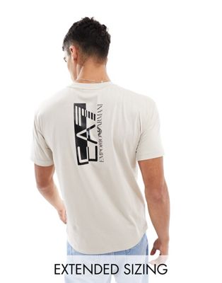 EA7 back print logo t-shirt in light beige