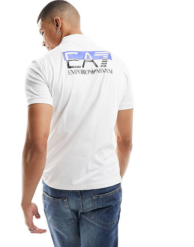 EA7 - back print short sleeve polo shirt in white