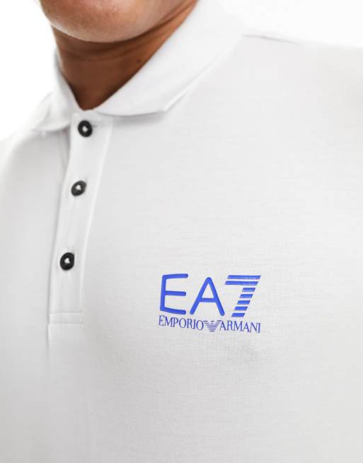 EA7 back print short sleeve polo shirt in white