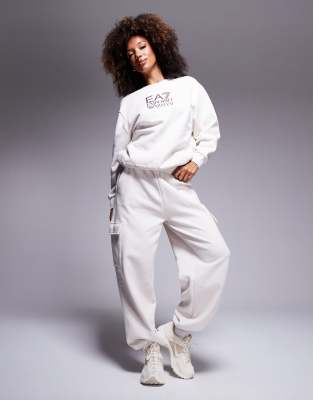 cargo sweatpants in cream - part of a set-White