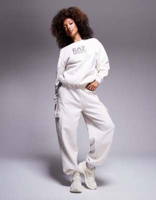EA7 EA7 co-ord cargo joggers in cream-White
