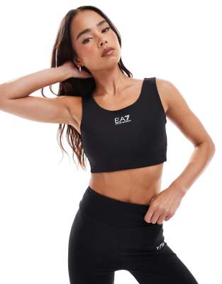 EA7 co-ord sports bra in black with front chest logo