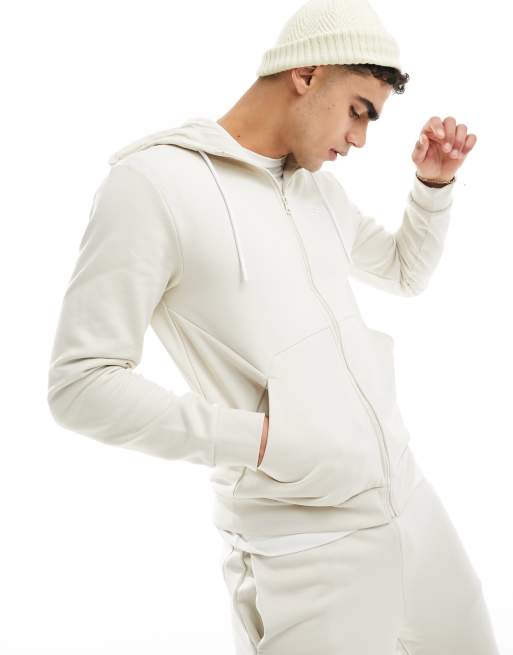 EA7 Emporio Armani - Survêtement avec sweat à capuche avec logo devant et au dos et fermeture éclair et jogger - Beige, 3 de 4