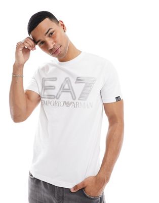 Armani EA7 large silver chest logo t-shirt in white - ASOS Price Checker