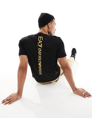 Armani EA7 small gold logo back print t-shirt in black - ASOS Price Checker