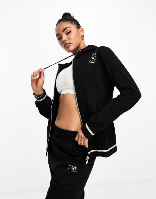 EA7 - Felpa con cappuccio nera con zip