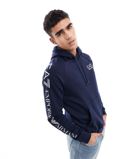 EA7 - Hoodie met logo op de arm in donkerblauw