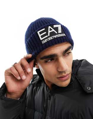 EA7 logo beanie in navy-Black