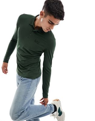 EA7 long sleeve polo shirt in khaki