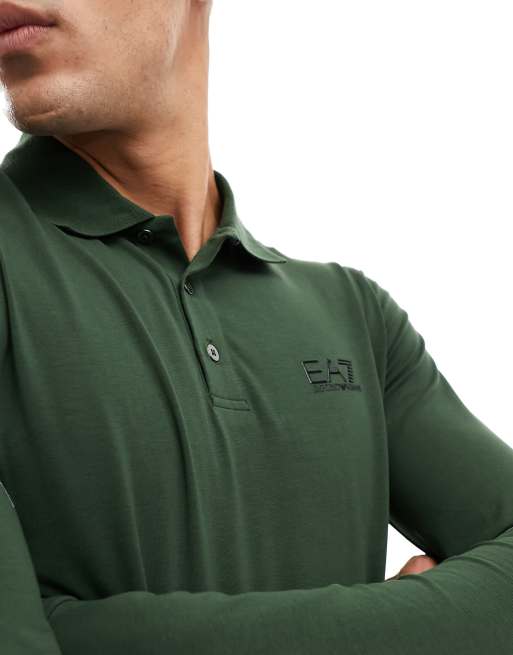 EA7 long sleeve polo shirt in khaki ASOS