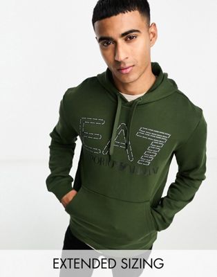 EA7 outline logo hoodie in khaki