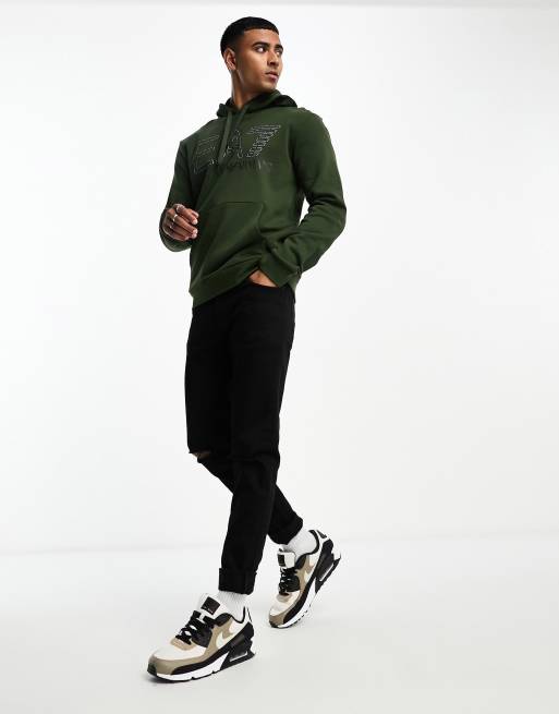 EA7 outline logo hoodie in khaki