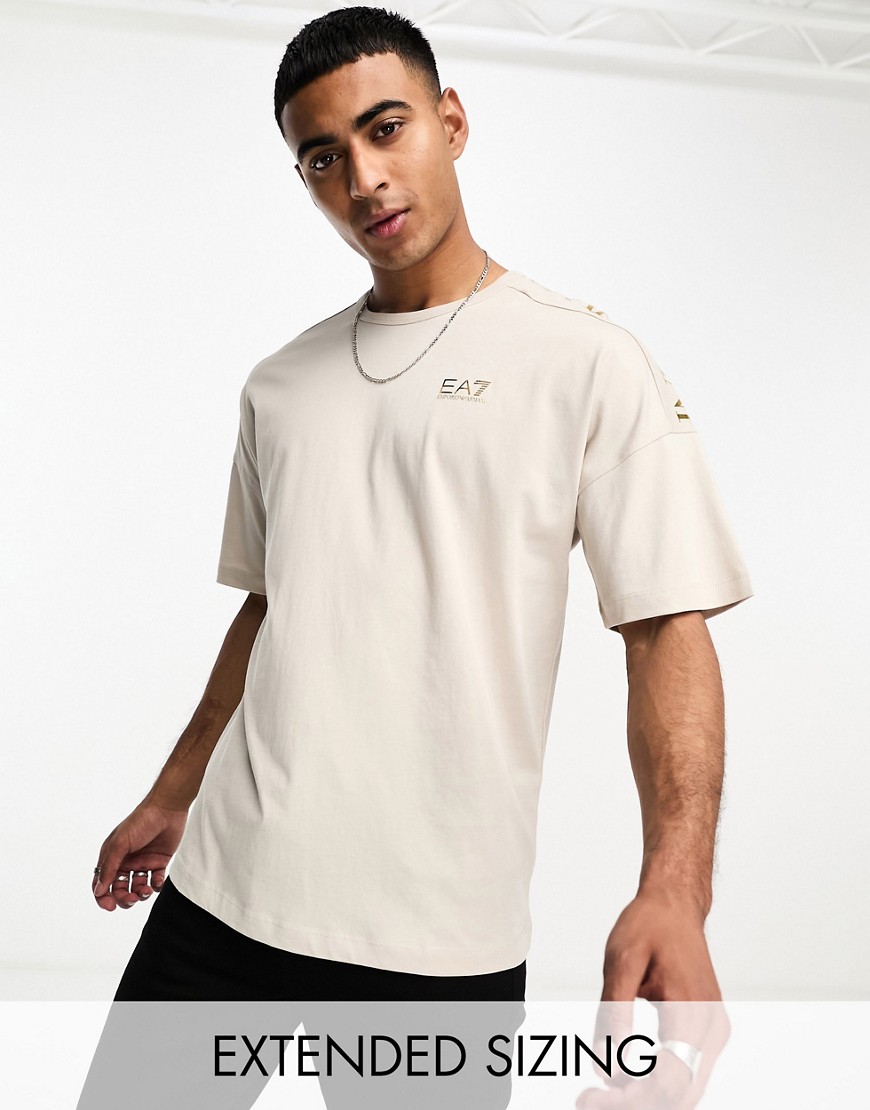 EA7 shoulder branded relaxed fit t-shirt in light beige-Neutral