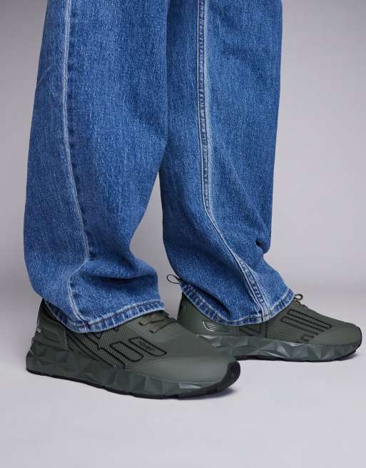 EA7 - Sneakers met logo en zool met structuur in groen