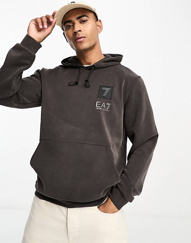 EA7 - soft touch logo hoodie in dark brown