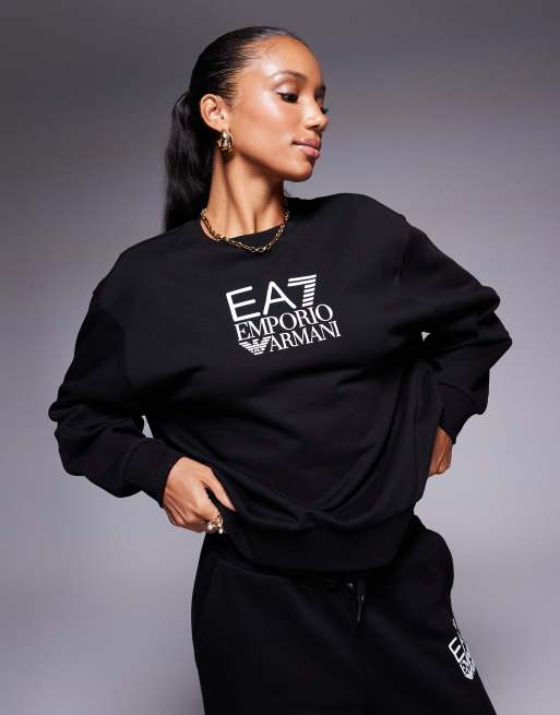 EA7 - Sort sweatshirt med centralt logo - Del af sæt