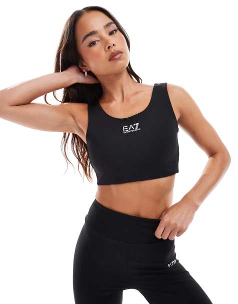 EA7 - Sport bh in zwart met logo op de borst in zwart, deel van co-ord set - view 1