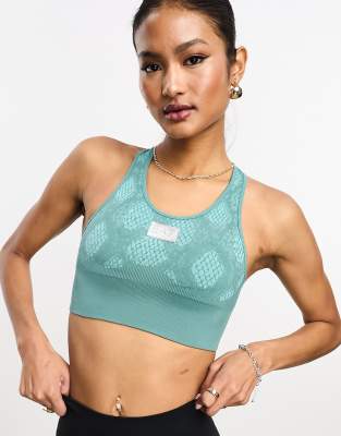 EA7 - Sport-Bustier in Hellblau mit Tierfellmuster