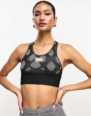 EA7 - Sport-Bustier in Schwarz mit Tierfellmuster