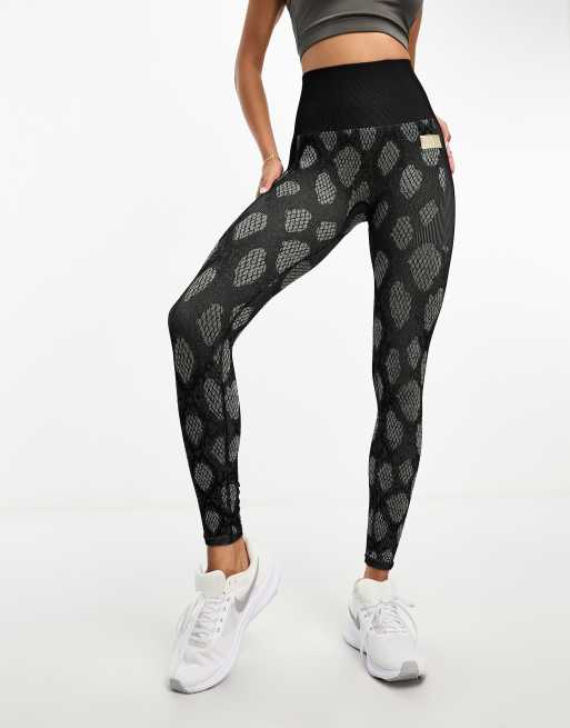 Legging Black White Print  Leggings Leopard Sports White - Black