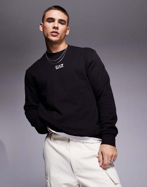 EA7 - Sweatshirt met logo op de borst in zwart