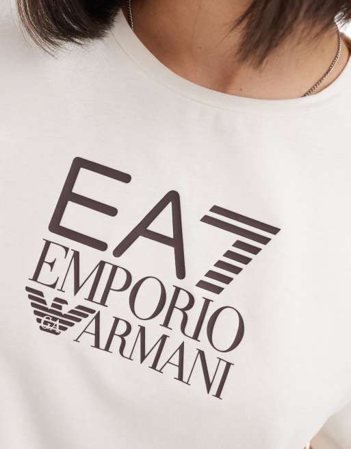 EA7 t shirt in cream with large front logo ASOS