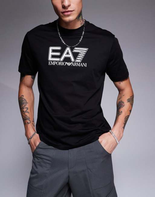 EA7 t shirt with large chest logo in black ASOS