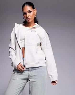 EA7 zip through hoodie in cream with front logo