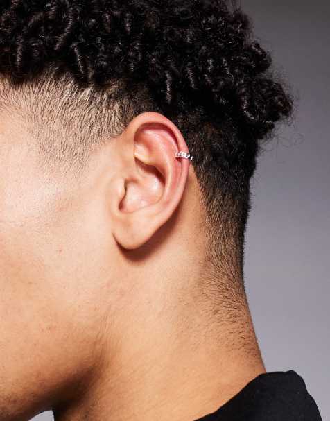Ear cuff plateado con diseño de eslabones de plata de ley de ASOS DESIGN - view 1