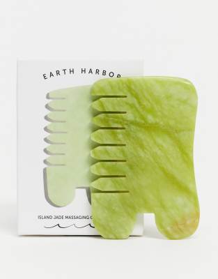 Earth Harbor Island Jade Gemstone Gua Sha + Massaging Comb-no Color